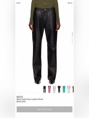 Recto Black Greta Faux Leather Pants